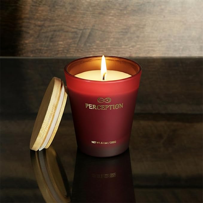 PERCEPTION AROMAS Luxury Scented Candle | Amber Grapefruit | Hand Poured Soy Wax Candle with Gift Box | Elegant Fragrances | 50 Hour Burn Time (8.1 oz)