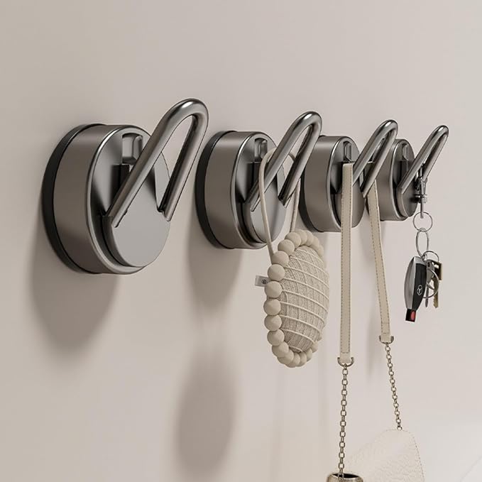 Heavy Duty Suction Cup Hook - Gun Gray No Drill Wall and Shower Hooks, 4-Pack, Ideal for Towel and Robe Storage, Waterproof