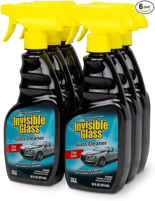 Invisible Glass 92163-6PK Premium Glass Cleaner Spray for Car Windshields and Windows, Automotive and Home Window Cleaner, Streak-Free, Ammonia-Free, Tint-Safe – 16 fl oz (Pack of 6)