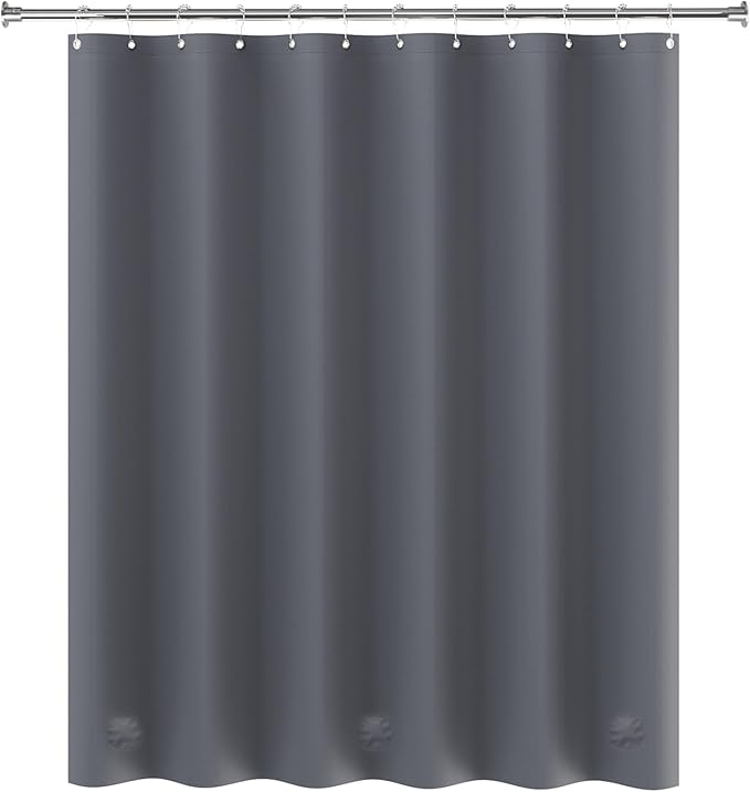 AmazerBath Dark Grey Shower Curtain Plastic, PEVA Shower Curtain Heavy Duty, Gray Shower Curtains for Bathroom, Waterproof Shower Curtain 72x72 with 3 Big Weighted Stones and 12 Rustproof Grommets
