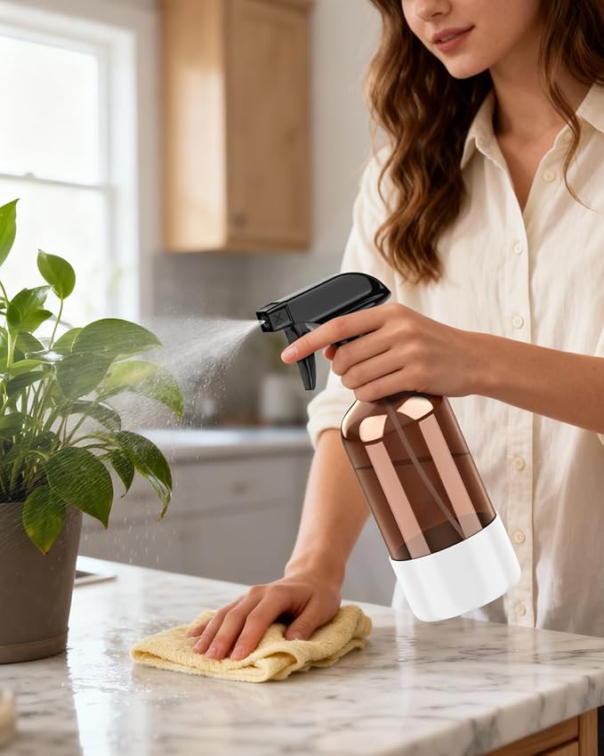 Bontip Amber Glass Spray Bottle with Silicone Sleeve Protection, 16 oz Refillable Spray Bottle for Cleaning Solutions, Plants, Aromatherapy, Facial Hydration (White Sleeve(Amber Bottle)