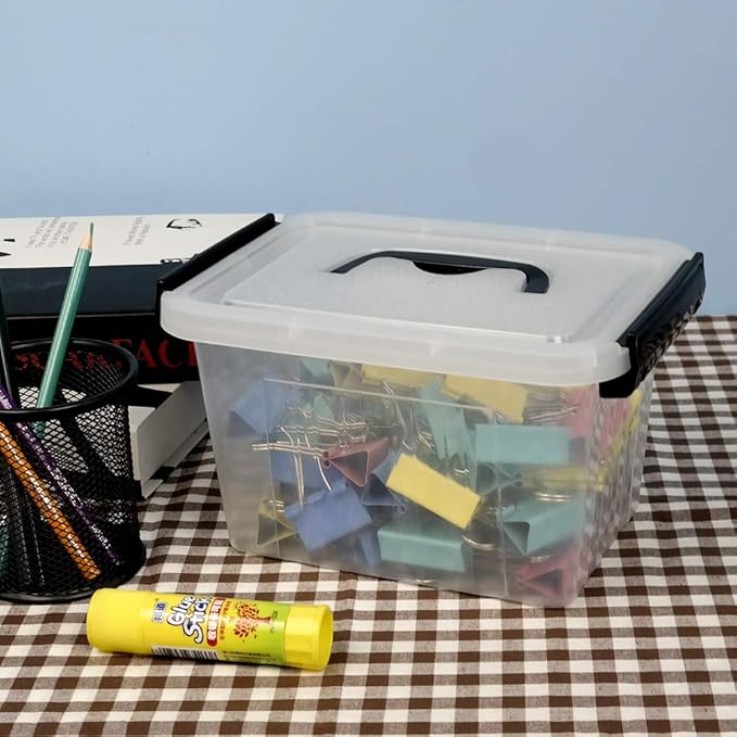 6-Pack 3 L Small Box with Lid, Plastic Clear Storage Bins with Handles