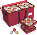 Sunvigor Christmas Ornament Storage Box with 8 Trays, Fits 128 Holiday Ornament Christmas Storage Container with Adjustable Dividers, Dual Zippers, 600D Oxford Christmas Decorations Storage(Rose Red)