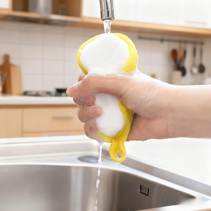 Nrubweal Double Sided Dish Sponges, Extra Thick 2.5cm Scrub Sponges Non Scratch for Kitchen, Heavy Duty Scouring Pads with Handle Hole for Dish Washing, Sink & Stove Cleaning (10 Pack)