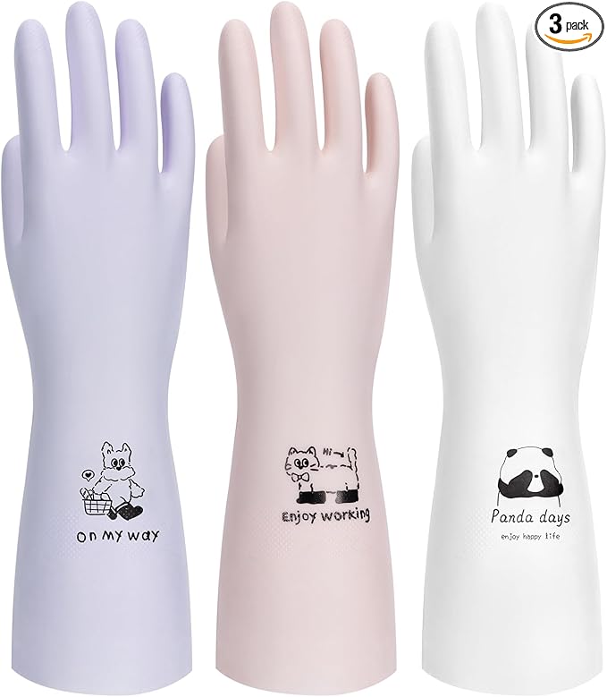 LANON 3 Pairs wahoo Nitrile Cleaning Gloves, Latex free Reusable Dishwashing Gloves for Kitchen, Bathroom, Gardening, Pet Care,Heavy-Duty, Durable, Non-Slip,12 Mil,Colorful Small