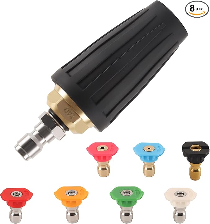 AutoViteX Pressure Washer Tips Turbo Nozzle 4000 PSI with 7 Pieces Spray Tips, 4.0 GPM 4.0 Orifice, 1/4" Quick Connect for Concrete, Cleaning Brick and Vinal Surfaces