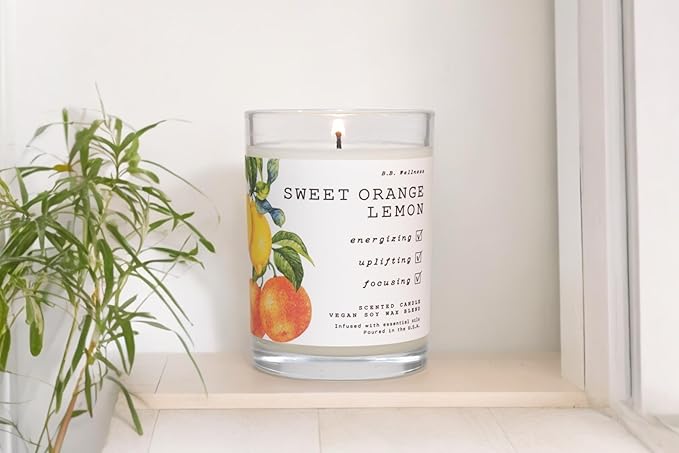 Leoben Co. | B.B. Wellness Scented Candle | Hand-Poured Vegan Soy Wax | Made in Small Batches | 40 Hours Burn Time | 9 oz | Infused with Natural Essential Oils | (Sweet Ornage Lemon)