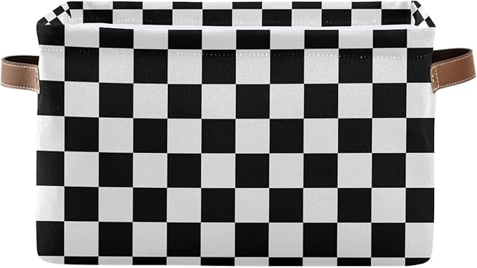 ALAZA Black White Checkered Foldable Storage Box Storage Basket Organizer Bins with Handles for Shelf Closet Living Room Bedroom Home Office 1 Pack