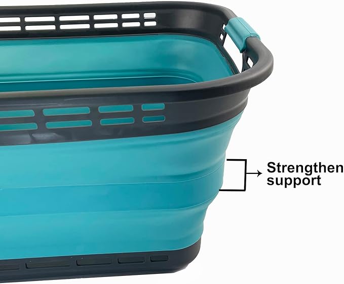 SAMMART 42L (11 Galloons) Collapsible Plastic Laundry Basket - Foldable Pop Up Storage Container/Organizer - Portable Washing Tub - Space Saving Hamper/Basket [BPA Free] (Grey/Crystal Blue)