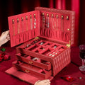 Genuine Leather Jewelry Box – 3 Layer Large Jewelry Organizer with Mirror, Lockable Jewelry Box for Women – Necklace, Ring, Earring Organizer with Drawer - Valentine's Day Gifts(Red)
