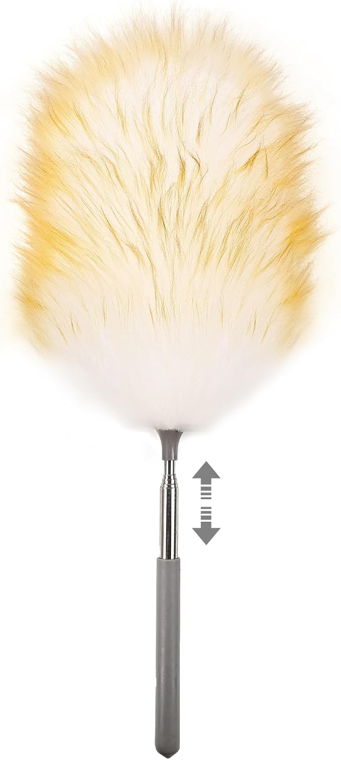 FeelfunFeather Mini Feathers Duster,Telescoping Lambswool Dusters with Stainless Steel Extension Pole Up to 34" for Cleaning High Ceiling Fan, High Ceilings,Furniture,Hard to Reach Areas
