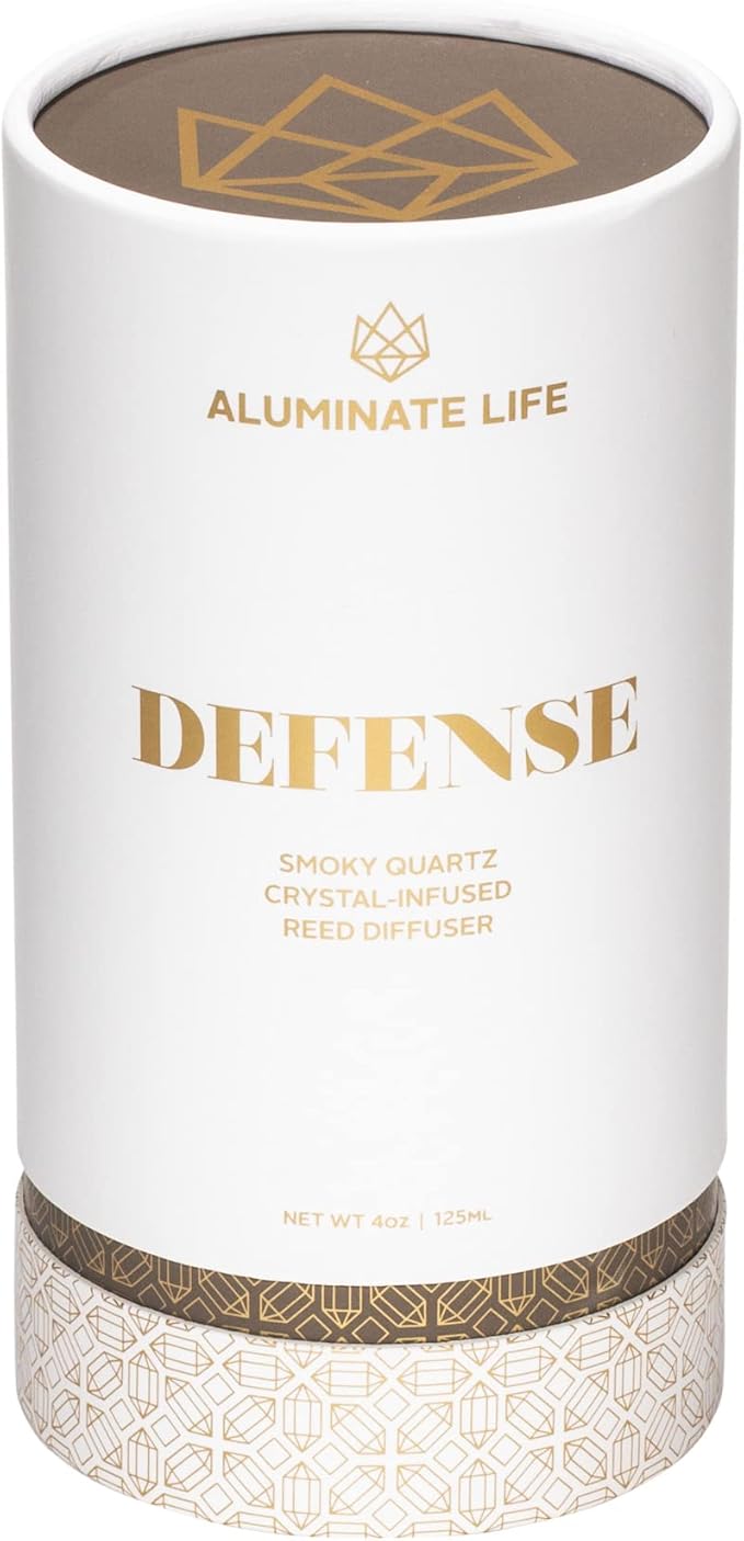 Crystal Infused Reed Diffuser, 4 OZ, Defense - Smoky Quartz Crystal Infused - Scents of Frankincense, Neroli, & Sage - Home Decor, House Warming, Room, Stick Perfume, Coffee Table