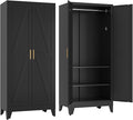 COFaR 71'' Metal Armoire Wardrobe Closet, Steel Wardrobe Cabinet with Adjustable Hanging Rod and Shelves, 2 Doors Farmhouse Closet Storage for Bedroom Garage Laundry, Black Roperos para Guardar Ropa