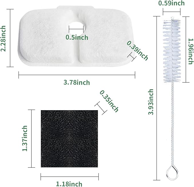 20 Pack Fountain Replacement Filters & 20 Pack Pre-Filter Sponges and a Cleaning Brush for PETLIBRO® Dockstream Cat Water Fountain PLWF005, PLWF105, PLWF115.