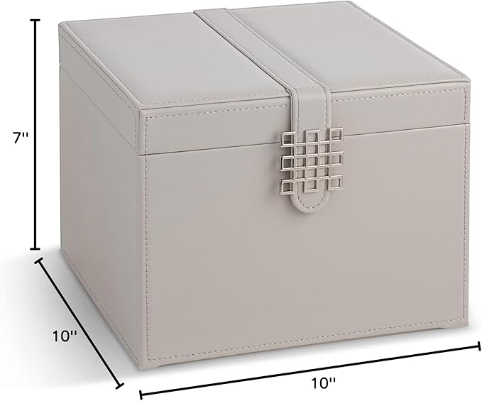 Glenor Co Earring Organizer Holder - 75 Small & 4 Large Slots Classic Jewelry Box with Drawer & Modern Closure, Mirror, 4 Trays Earrings, Ring or Chain Storage - PU Leather Case - Grey