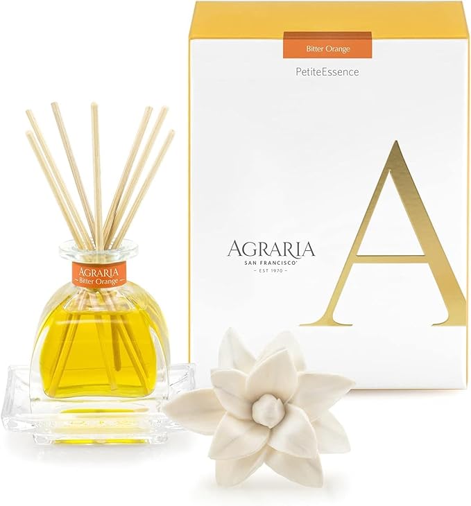 AGRARIA PetiteEssence Flower and Reed Diffuser Set, Hand Crafted Sola Flower Botanical Home Fragrance Diffuser, Bitter Orange Scent, 6 Months Lasting, No Phthalates or Alcohol for All Occasions