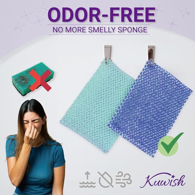 Kuwish Heavy Duty Non-Scratch Double Sided Soft Scrubber for Dish Scrubber for Dishes & Pots (3Pcs) - Best Replacement dishwashing Sponge - Try Our Alternative Dish Washing Korea Made
