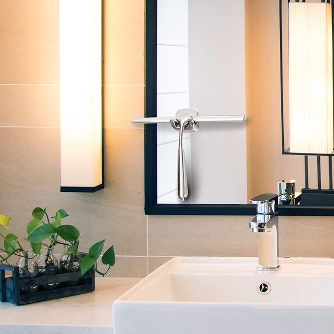 Shower Squeegee for Shower Doors 10 Inch Bathroom Squeegee for Windows,Kitchen,Mirror and Car Glass, Stainless Steel with Adhesive Hook