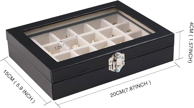 Wudygirl 24 Grid Jewelry Box Velvet Jewelry Organizer with Clear Lid Ring Holder for Drawers Earring Holder Organizer Ring Storage Jewelry Display Case for Women Girls (Beige)