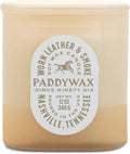 Paddywax Vista Scented Candle with Lid in Reusable Tonal Glass Jar, Clean-Burn 2-Wick Soy Candle with Approx. 84 Hour Burn Time, Decorative Gift Candles for Home, Worn Leather & Smoke, 12 oz