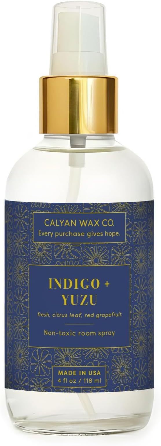 Calyan Wax Co. Indigo & Yuzu Room Spray - Non Toxic Air Freshener - Natural Room Deodorizer with Essential Oils - Air Freshener Spray for Home - 4 fl oz