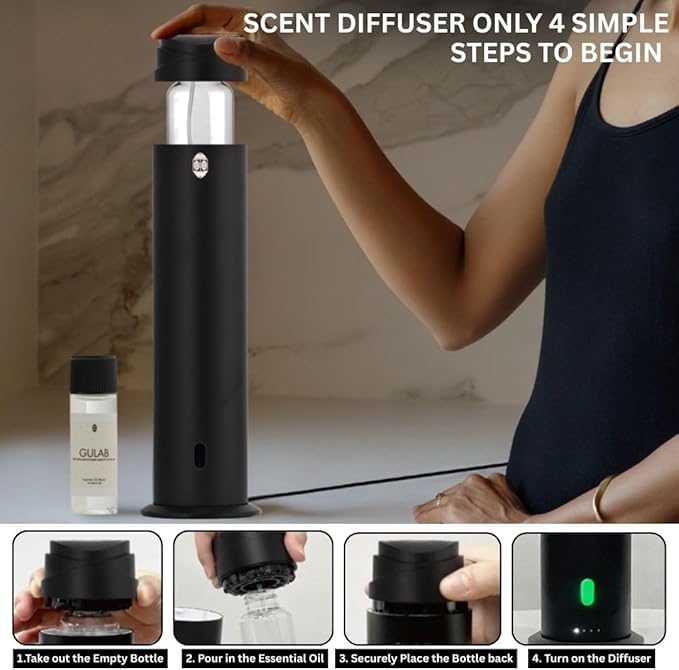 INTENSE OUD Waterless Diffuser – 120ML Essential Oil Diffuser & Aromatherapy Diffuser for Rooms up to 1000 Sq Ft, Ultra-Quiet Scent Air Machine with Remote, Timer & 5 Scent Kit – Matte Black Aluminum