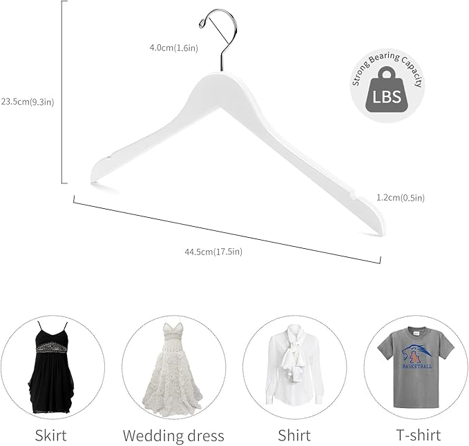 Nature Smile Wooden Coat Hangers Wood Shirt Dress Jacket Clothes Hangers with Extra Smooth Finish, 360 Degree Swivel Hook(10pcs White)