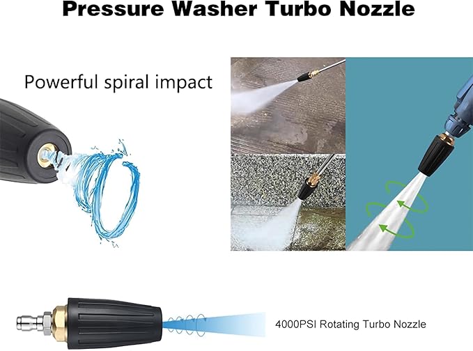 FKKWUOT Turbo Nozzle Pressure Washer Tips,4000 PSI 4.0 GPM 4.0 Orifice,with 5 Pieces Spray Tips Kit Multiple Degrees(0, 15, 25, 40, 65 Degrees) (Black-Single nozzle)