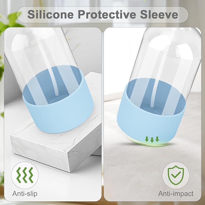 Worldgsb 2 Pack Glass Spray Bottles with Silicone Sleeve, 16 oz Empty Refillable Containers with Adjustable Spray Nozzles, Spray Bottles for Hair, Cleaning Solutions and Plants Blue