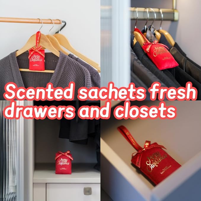 AUCUDA 4pcs Sachet Bags Apple Cinnamon Scented for Drawers and Closets, Potpourri Packets for Women Outfit, Spring Red Fragrance Pillow for Bedroom Indoor, Fresheners for Wedding