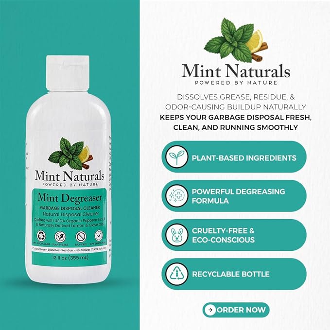 Natural Garbage Disposal Cleaner & Deodorizer – USDA Organic Peppermint Oil Formula That Helps Refresh Sink & Drain Pipes, 12 oz – Made in USA