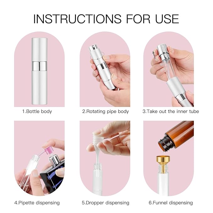 Tekson 8ml Travel Perfume Atomizer Refillable, Mini Cologne Spray Bottle Empty, Small Aftershave Portable Sprayer for Liquid Dispenser (Black&Gold)