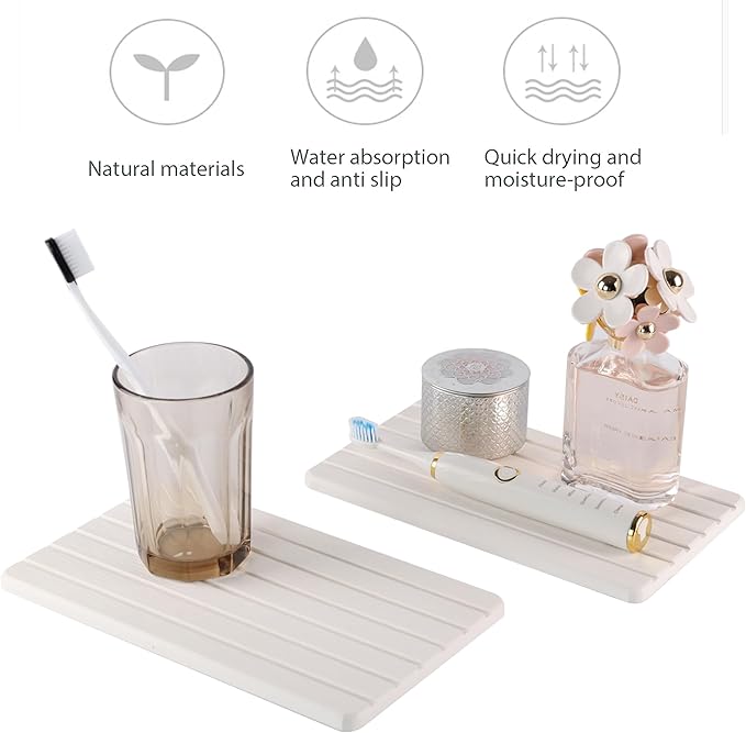 NiuYichee 2 PCS Water Absorbent Diatomite Coasters (9.5" x 5.5"), Grooved Design, Water Absorbing Stone Used for Hand Soaps & Plants & toiletries in The Modern Home