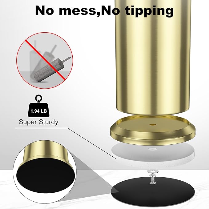 Gold Toilet Brush and Holder，Long Handled Gold Toilet Brush for Bathroom，Stainless Steel Heavy Duty Toilet Bowl Brush,Removable Inner Bowl,Deep Cleaning Dense Bristles Cleaner Brush -Space Saving