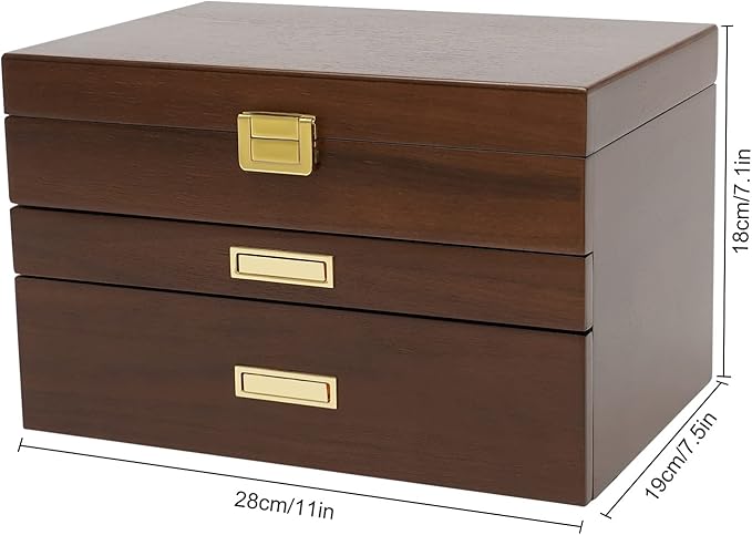 Wooden Jewelry Box for Women, 3 Layers Large Wooden Jewelry Organizer Box Watches Necklace Ring Storage Box for Women (Walnut 3 Layer)
