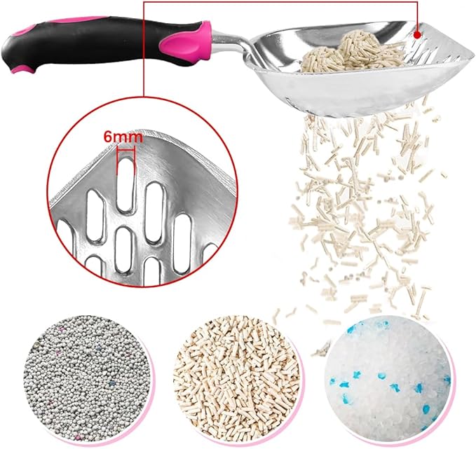 Apidgrowth Cat Litter Scoop-Metal Cat Scooper-Long Handle Scoop,Cat Scooper-Poop Sifting-Mesh Shovel-Suitable for Cat Litter Box, (Rose Red)-Christmas