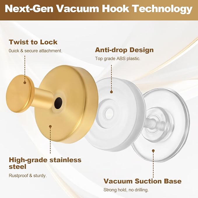Suction Cup Hooks, Suction Cup Hooks for Shower,Removable Towel Hooks for Bathroom Window Glass Door Wall, Bath Robe Looafh Wreath Hook for Hanging (Gold) (Silver, 4 pcs)