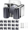 Verdenu 15 Pack Broom Holder Wall Mount, Mop and Broom Holder Wall Mount, Stainless Steel Command Broom Holder with Screws, Garden Tool Storage Organizer for Kitchen, Home, Bathroom, Garage, Grey