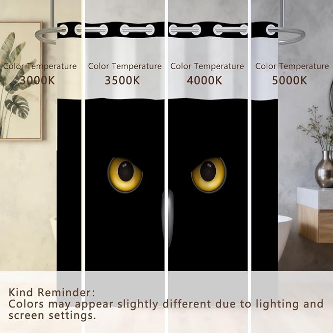 No Hook Black Shower Curtain, Animal Style Cool Owl Shower Curtain with Liner, Warerproof Fabric Cloth Shower Curtains with Sheer Top Window, Rustic Minimalist Mysterious Owl Pattern, 71x74 Inches