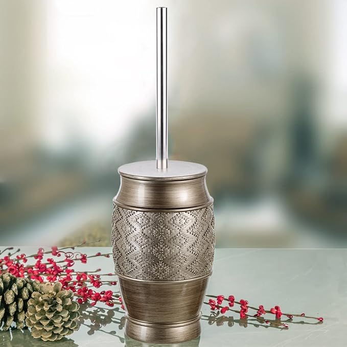 Creative Scents Toilet Brush Set - Toilet Bowl Cleaner Brush and Holder - Decorative Bathroom Cleaner Brush - Space Saving Design Toilet Bowl Scrubber - Brushed Silver Color, Dublin Style
