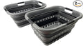 SAMMART 41L (10.8 gallon) Set of 2 Collapsible 3 Handled Plastic Laundry Basket-Foldable Pop Up Storage Container/Organizer-Portable Washing Tub-Space Saving Hamper/Basket (2, Grey/Black)