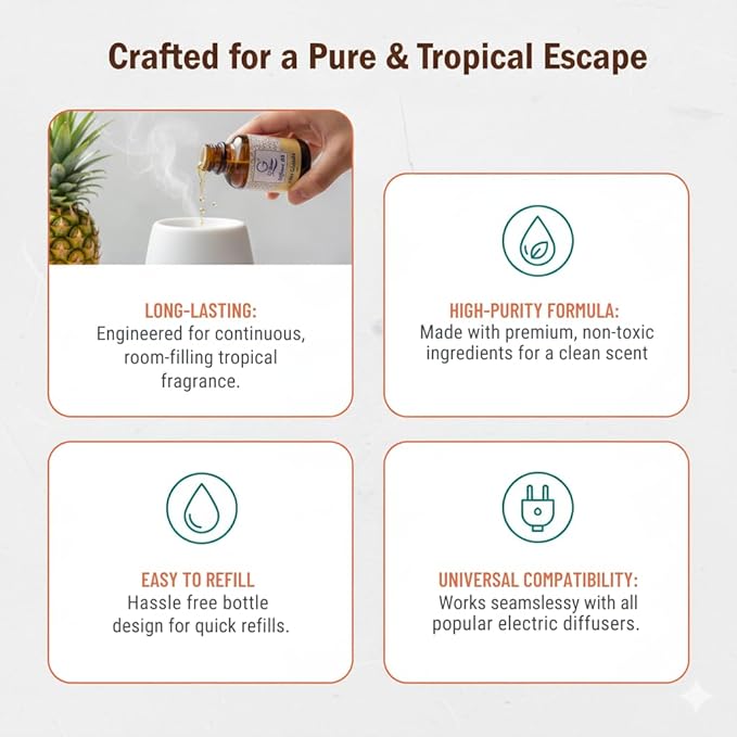 G's Breeze Piña Colada Diffuser Oil - Tropical Coconut & Pineapple Scent - Long Lasting Fragrance, Uplifting Aroma - Ideal for Home & Office - Refreshing & Inviting Atmosphere - 60 ML