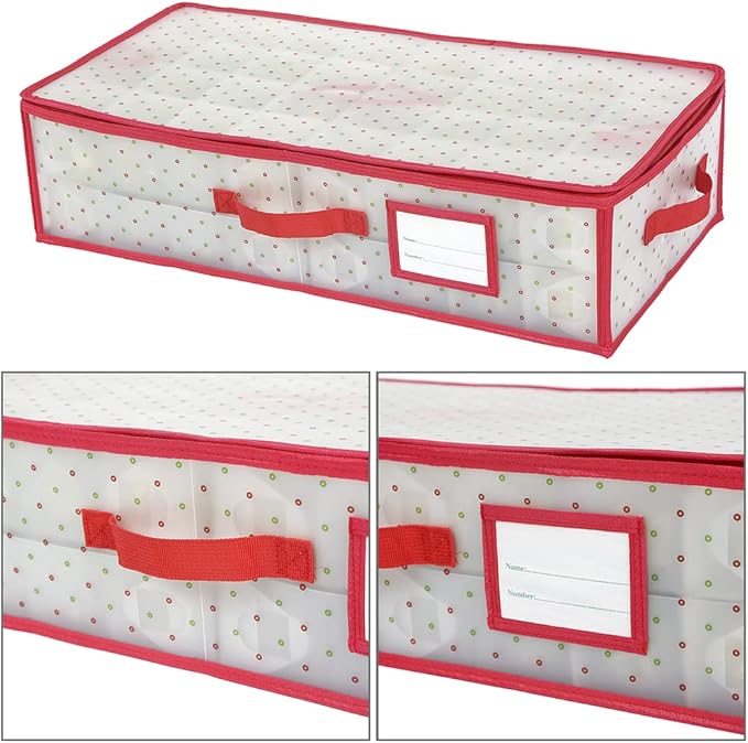 Sattiyrch Plastic Christmas Ornament Storage Box with Trays,Customizable Dividers, Dust-Proof Durable Ornament Organizer Holder,Christmas Storage Containers,Holds 64 x 3 Ornaments,Underbed