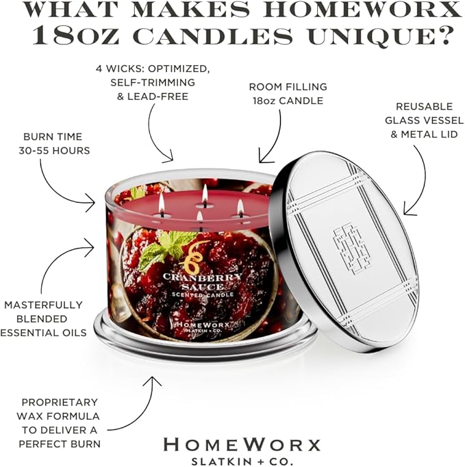 HomeWorx by SLATKIN + CO. Candle- Cranberry Sauce, 18 oz. Premium Scented Candle - 30-55 Hours Burn Time