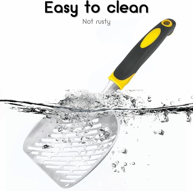 Apidgrowth Cat Litter Scoop-Metal Cat Scooper-Long Handle Scoop,Cat Scooper-Poop Sifting-Mesh Shovel-Suitable for Cat Litter Box, (Yellow)