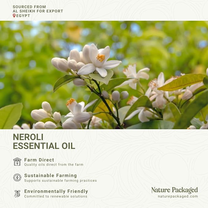 Neroli Essential Oil - Direct from Al Sheikh for Export Egypt - Steam Distilled - Aceite de Neroli for Aromatherapy, Massage, Diffuser, DIY Candle and Soap Making - 2lbs