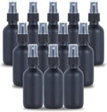 2oz Glass Spray Bottle, Fine Mist Boston Glass Bottles with Black Fine Mist Sprayer Small Clear Bottles for Essential Oils, Bath, Beauty, Hair & Cleaning, Black, Pack of 12