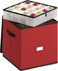 SONGMICS Christmas Ornament Storage Box, Dual Zippers, Stackable Christmas Storage Container with Lid, 4 Trays, 600D Oxford, 3-Inch 64 Slots, Cherry Red URFB034R01