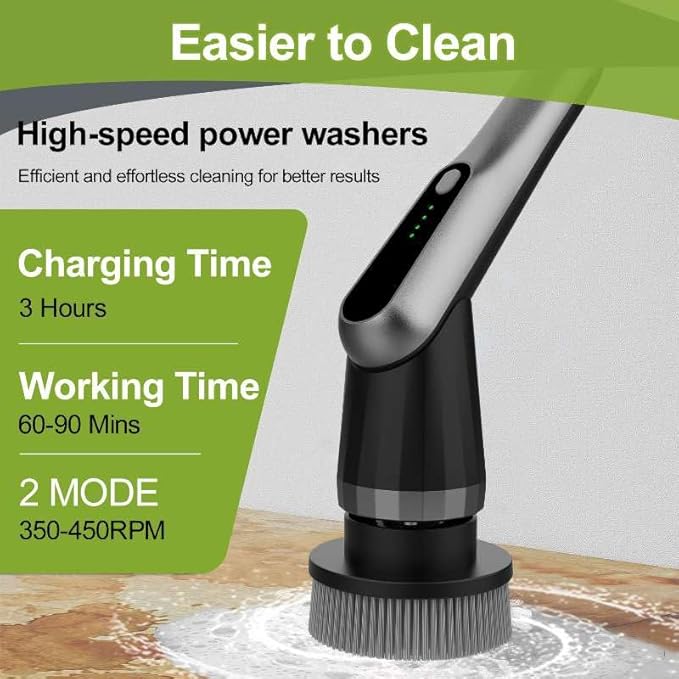 WKY-Electric Spin Scrubber - Upgraded 10-in-1 IPX7 Waterproof Shower Scrubber, Retractable Handle & 2-Speed for Toilet, Bathroom, Bathtub, Tile Floors