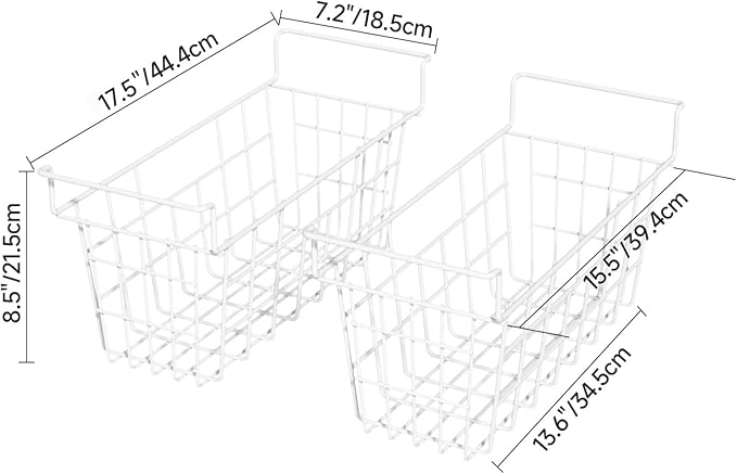 DPZM 17.5 inch 2Packs Chest Freezer Organizer Bins, Deep Freezer Basket with Hanging Handles, Freezer Baskets, Fridge Organizer bins, Metal Wire Storage Baskets